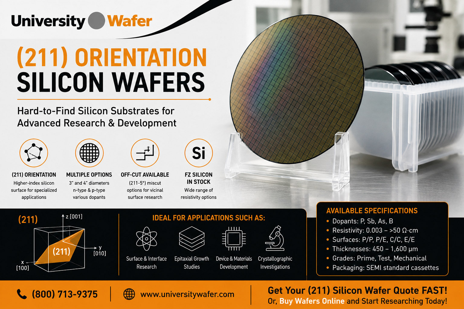 (211) silicon wafer orientation, specifications and research applications