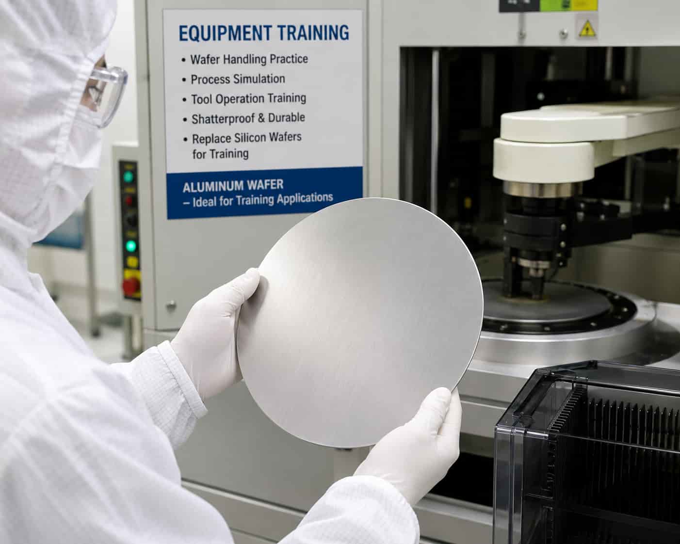 Aluminum wafer used for semiconductor equipment training and wafer handling practice