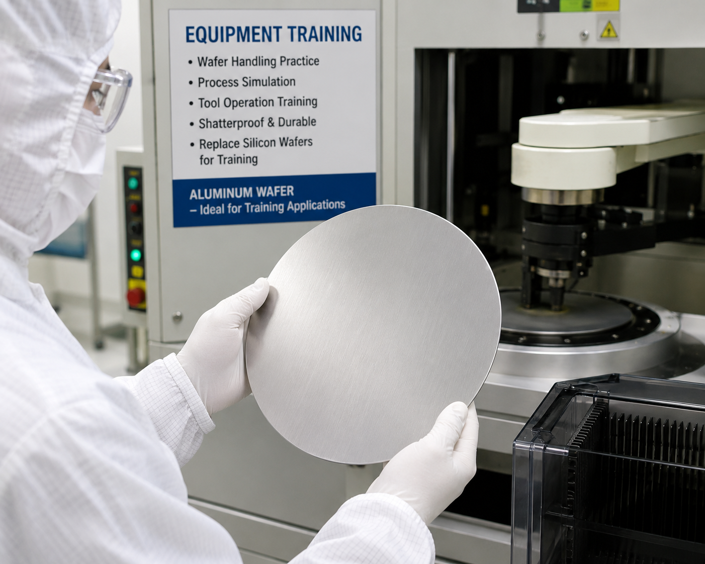 Aluminum wafer used for semiconductor equipment training and wafer handling practice