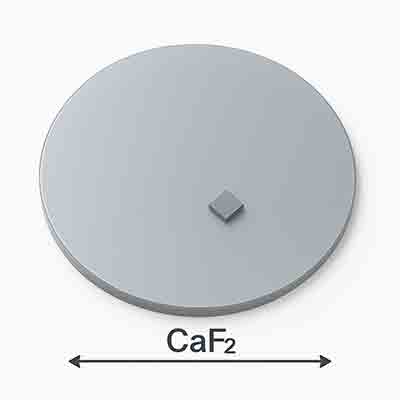 4-inch polished CaF2 substrate wafer with 2x2 mm crystal chip for cryogenic research