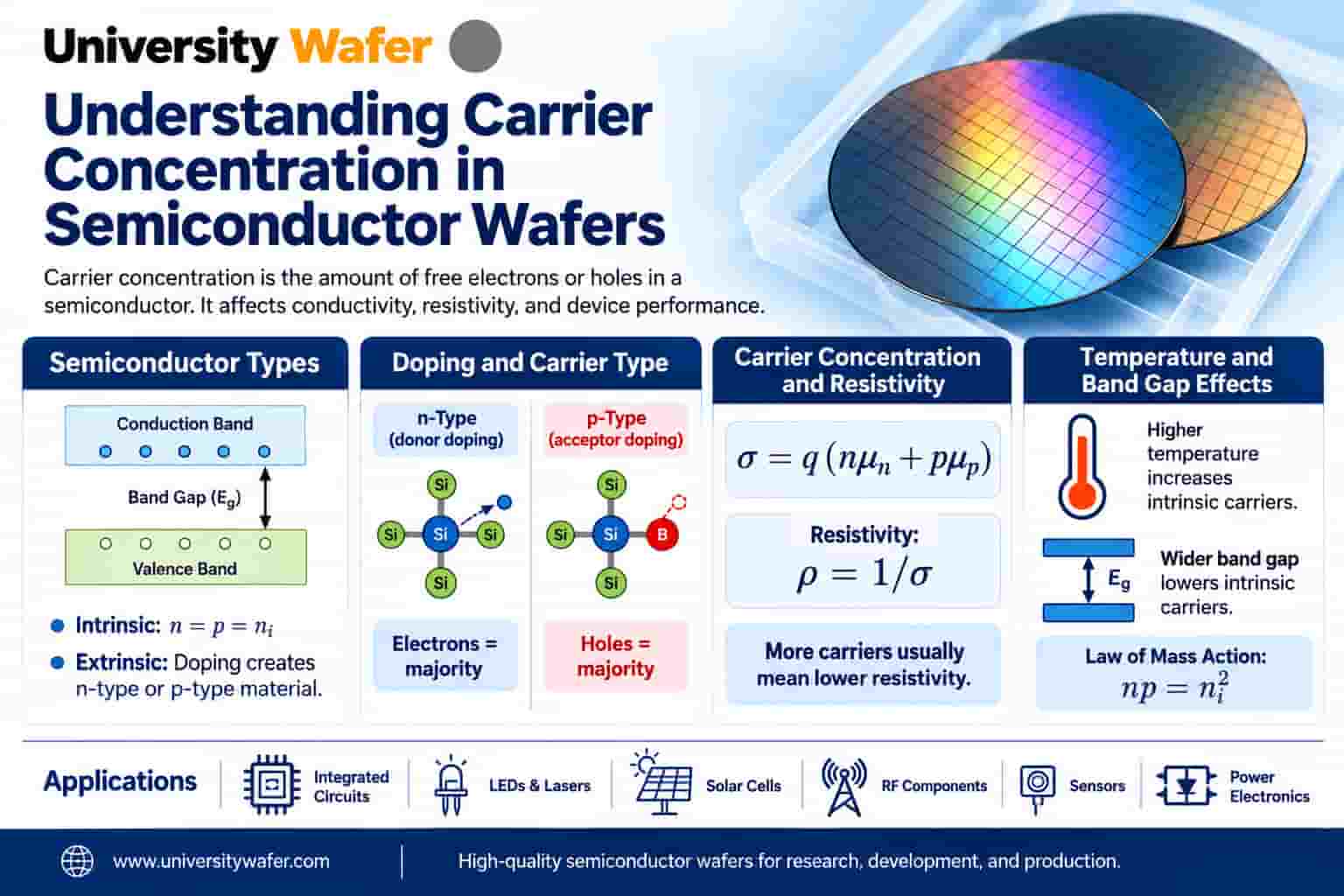 Carrier wafer applications for wafer thinning, DRIE and ICP-RIE etching, CVD and PVD deposition, temporary bonding, lithography, electroplating, MEMS fabrication, and compound semiconductor processing