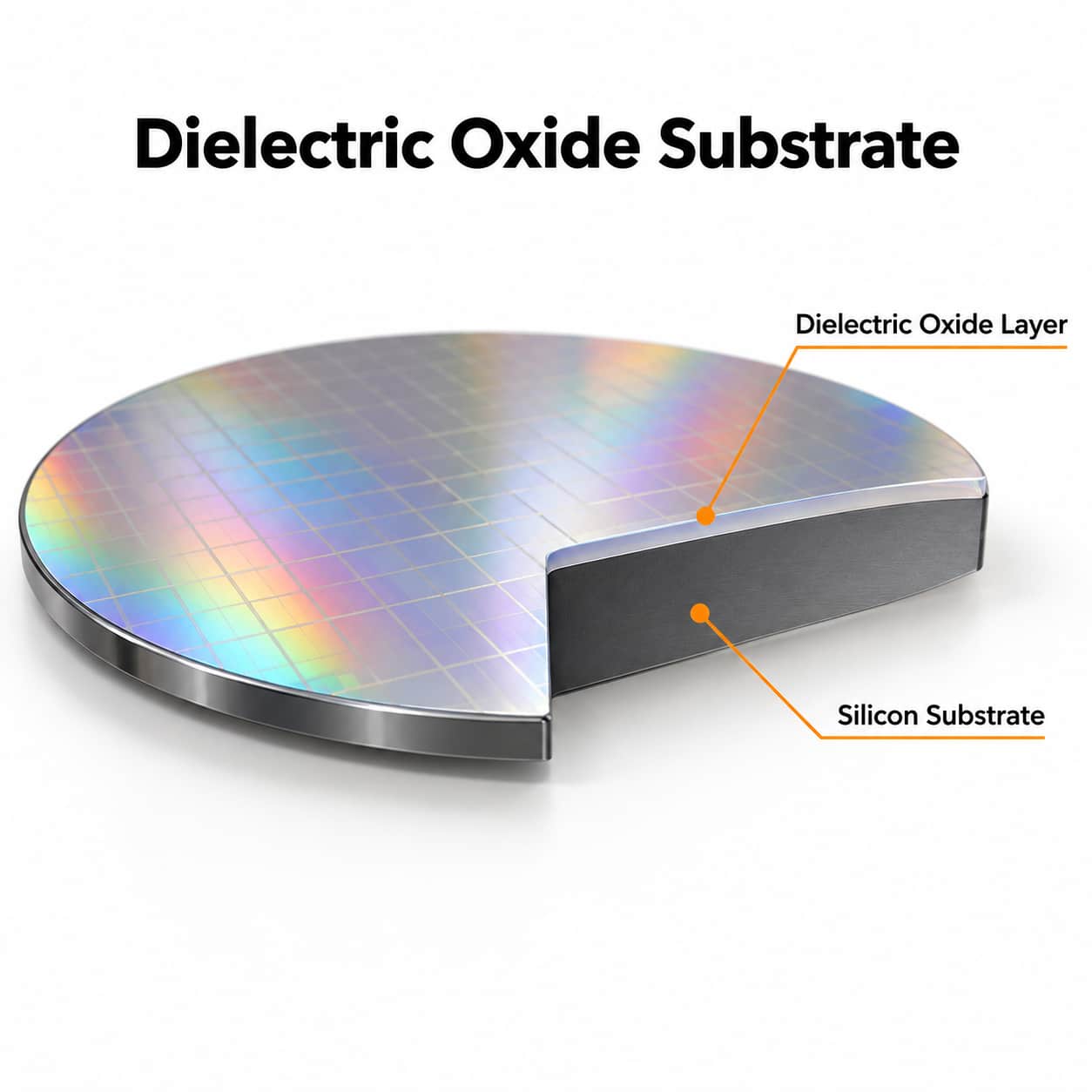 Dielectric oxide substrate showing a thin insulating oxide layer on a silicon wafer