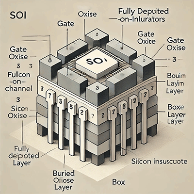 ully depleted SOI transistor with numbered labels that correspond to the reference text file.