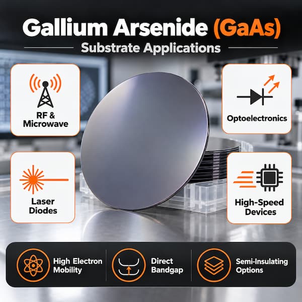 Gallium arsenide GaAs wafer applications in RF, microwave, optoelectronics, laser diodes, and high-speed semiconductor devices