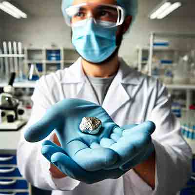 boratory worker holding raw gallium