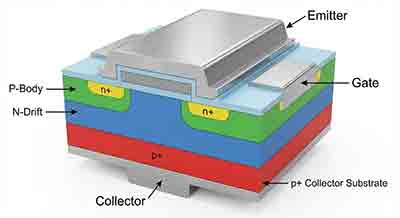 Cross-section diagram of an IGBT semiconductor device