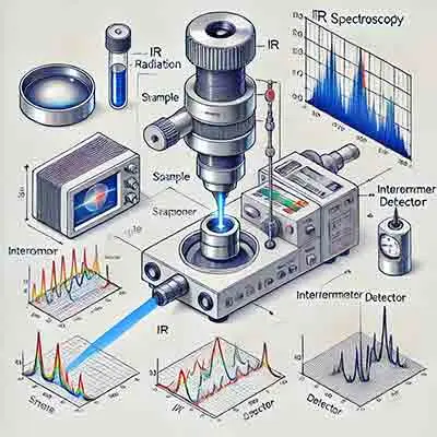 FTIR infrared spectroscopy process and spectrometer diagram