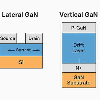 Lateral vs Vertical GaN device comparison diagram