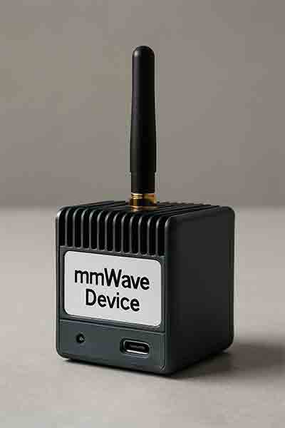 mmWave device with external antenna and USB-C port, used for high-frequency wireless communication