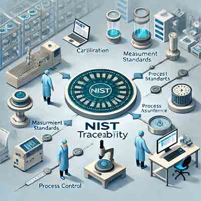 NIST traceability in a semiconductor manufacturing environment. The image highlights the critical aspects of the process, ensuring precision and accuracy in semiconductor fabrication.