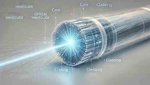Substrates for Optical Waveguide ptical waveguide, clearly showing the core, cladding, and direction of light propagation