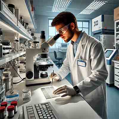 aterial sciences PhD researcher working in a high-tech laboratory