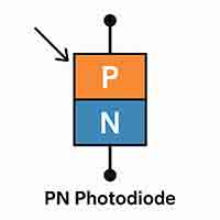 PN photodiode with labeled P and N layers" title="PN Photodiode – Basic light sensor with a p-n junction