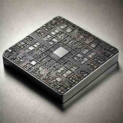 silicon die shows the intricate circuits etched onto the surface of the die