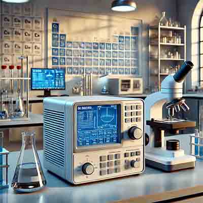 Spectrometer set up in a modern laboratory. It depicts a typical lab environment, including other scientific equipment for analysis and research. Let me know if you need any modifications or further details!