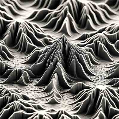  visual representation of what surface roughness looks like on a silicon wafer, showcasing the microscale texture and irregularities present on the surface. This includes the peaks and valleys that define the concept of surface roughness, highlighted with variations in light and shadow to emphasize the depth and contours.