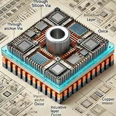 diagram of a through-silicon via (TSV), illustrating its cross-sectional structure and labeled components