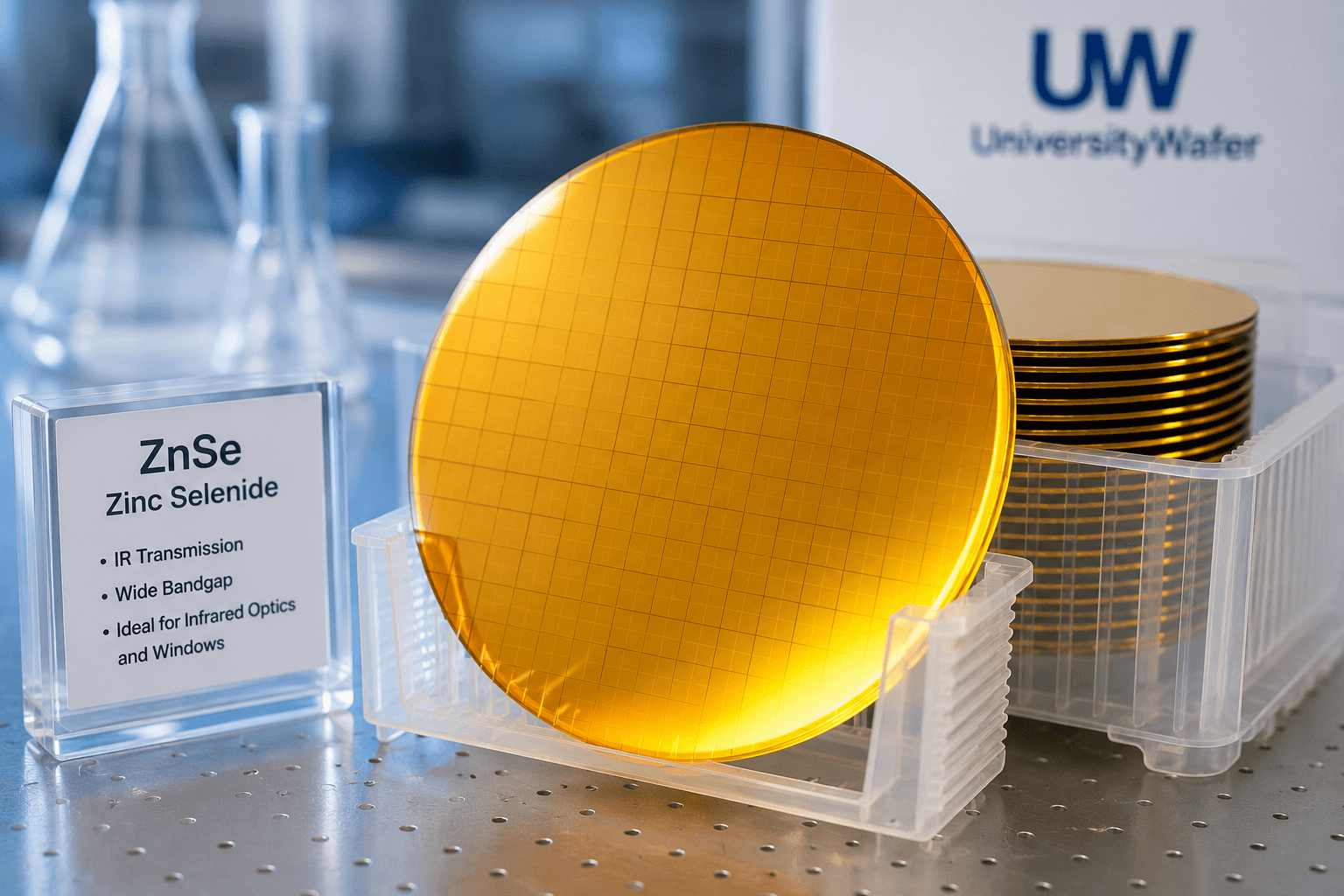 Zinc Selenide (ZnSe) wafer applications including infrared optics, FTIR spectroscopy, CO2 lasers, and photonics